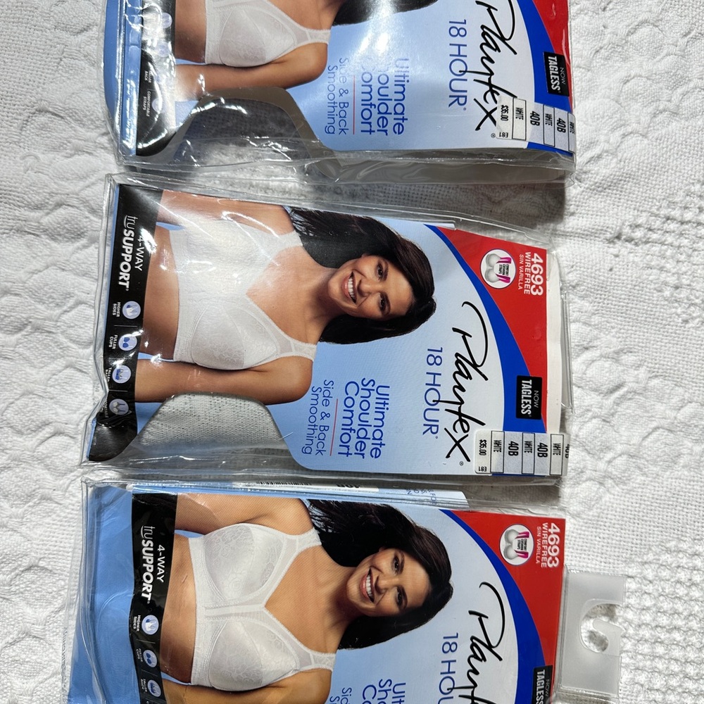 NWT -original packaging-Playtex 18 Hour 4 Way Tru Support Bra- white 40B - set 3